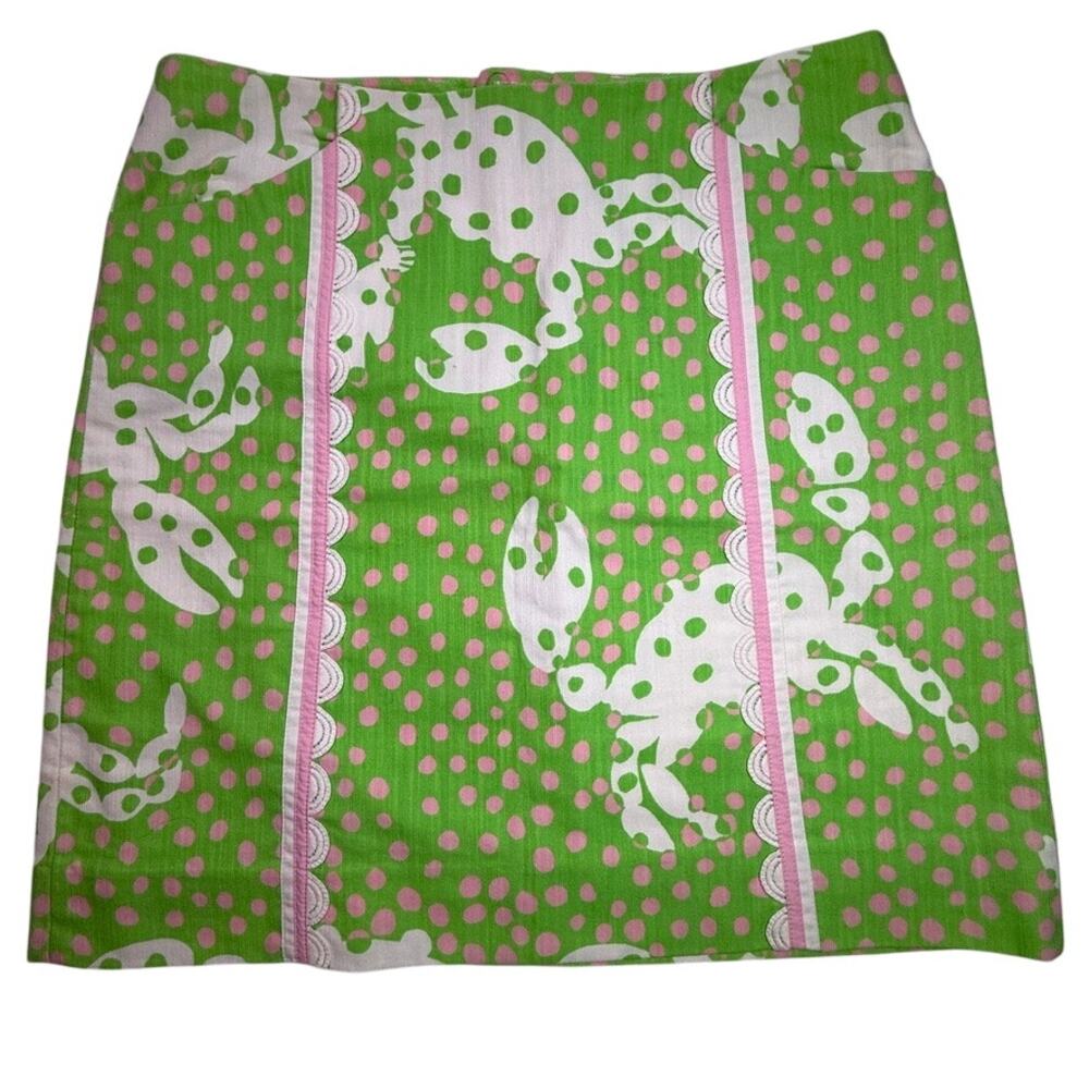 Lilly Pulitzer Roslyn Skirt Size 2 Not So Crabby Green Pink Crab Mini 2009